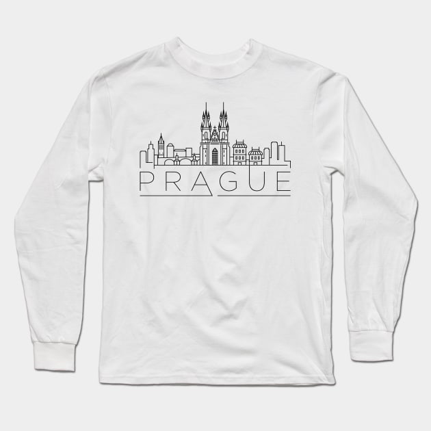 Prague Minimal Skyline Long Sleeve T-Shirt by kursatunsal